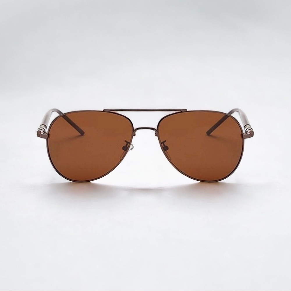 Mens Brown Metal Frame Aviator Sunglasses Polarized Lenses New